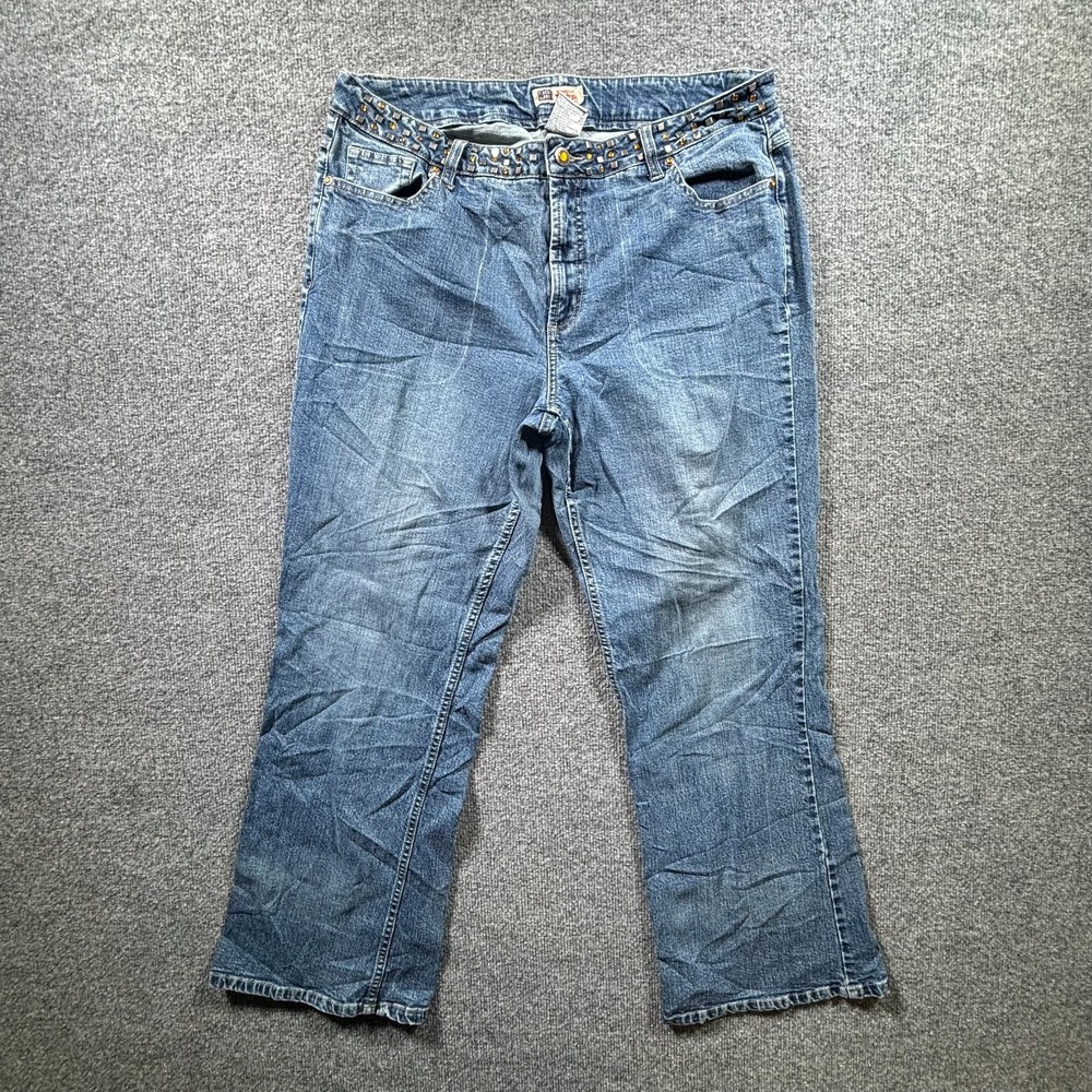 Faded Glory Jeans Womens 18W Blue Denim Stone Wash Stretch Embellished Studded
